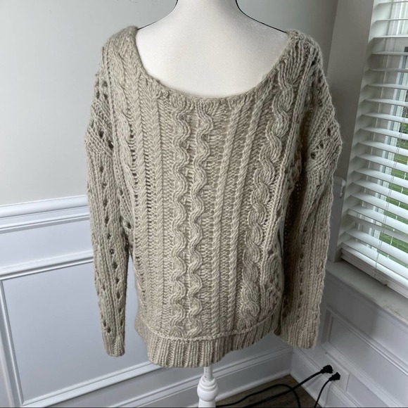 free‎ people mohair wool cable knit fluff chunky open knit sweater size medium - Picture 2 of 5
